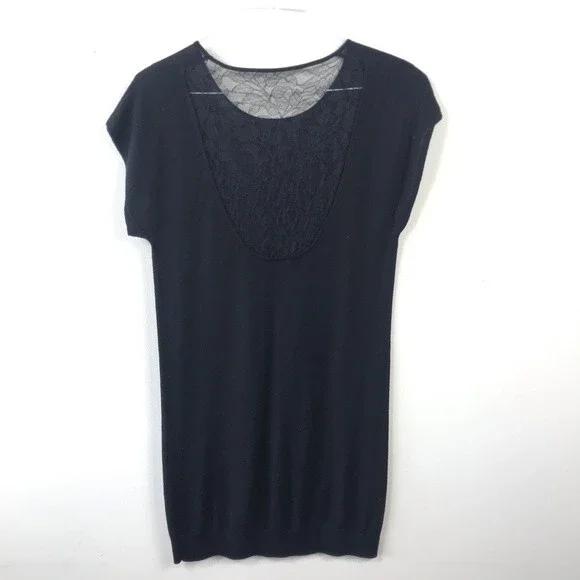 Theory Kobe Nouvella Black Lace Back Knit Wool Sweater Mini Dress Tunic S Goth - Picture 8 of 16